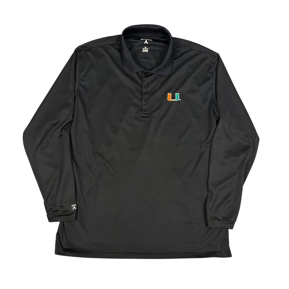Antigua Miami Hurricanes Polo Shirt Mens XL Black Long Sleeve Performance‎ Golf